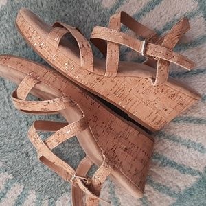 Bass Karly Gilded Cork Strappy Platform Sandals US 9.5